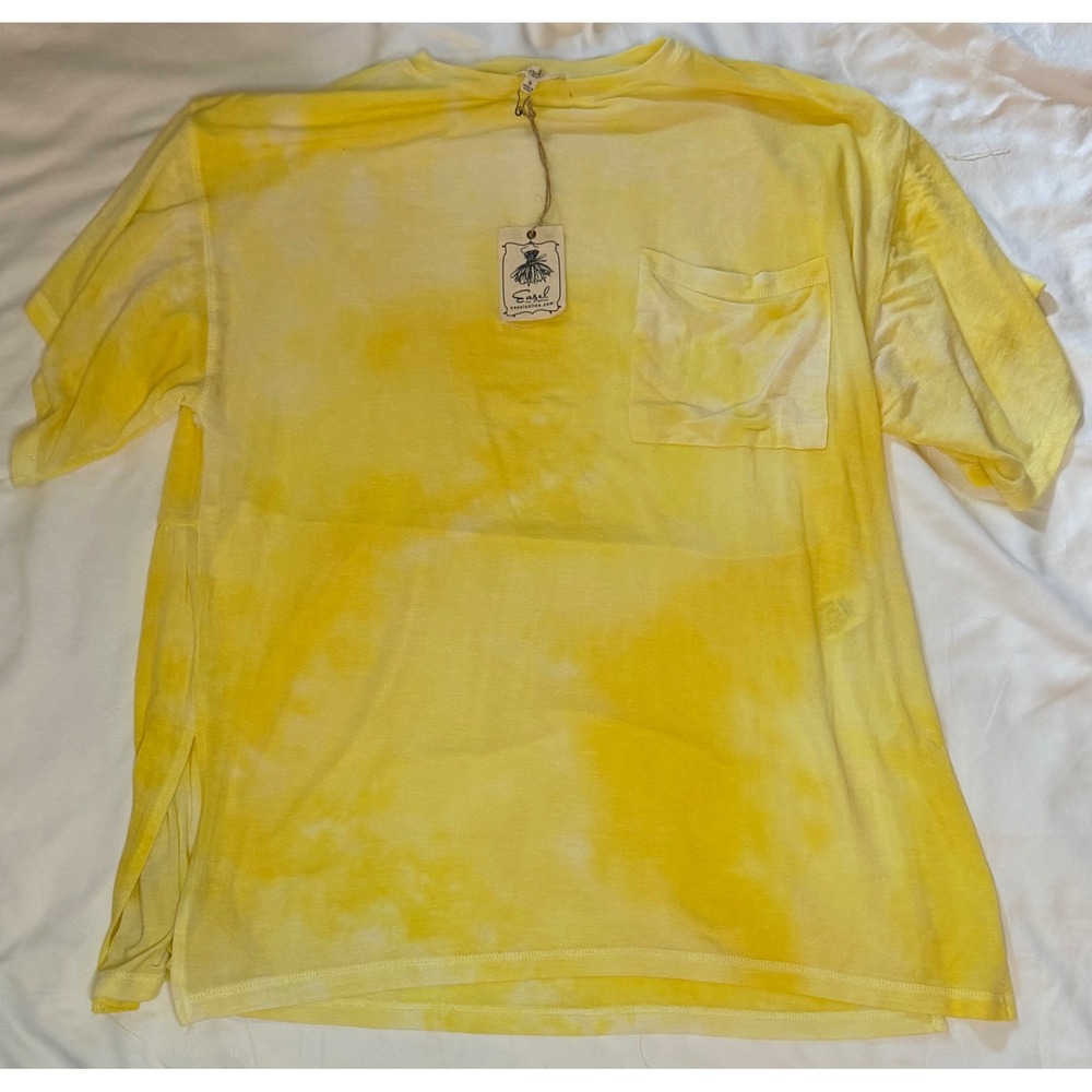 Easel Los Angeles Yellow Tie Dye Pocket Tee Babydoll Peplum Top Small NWT